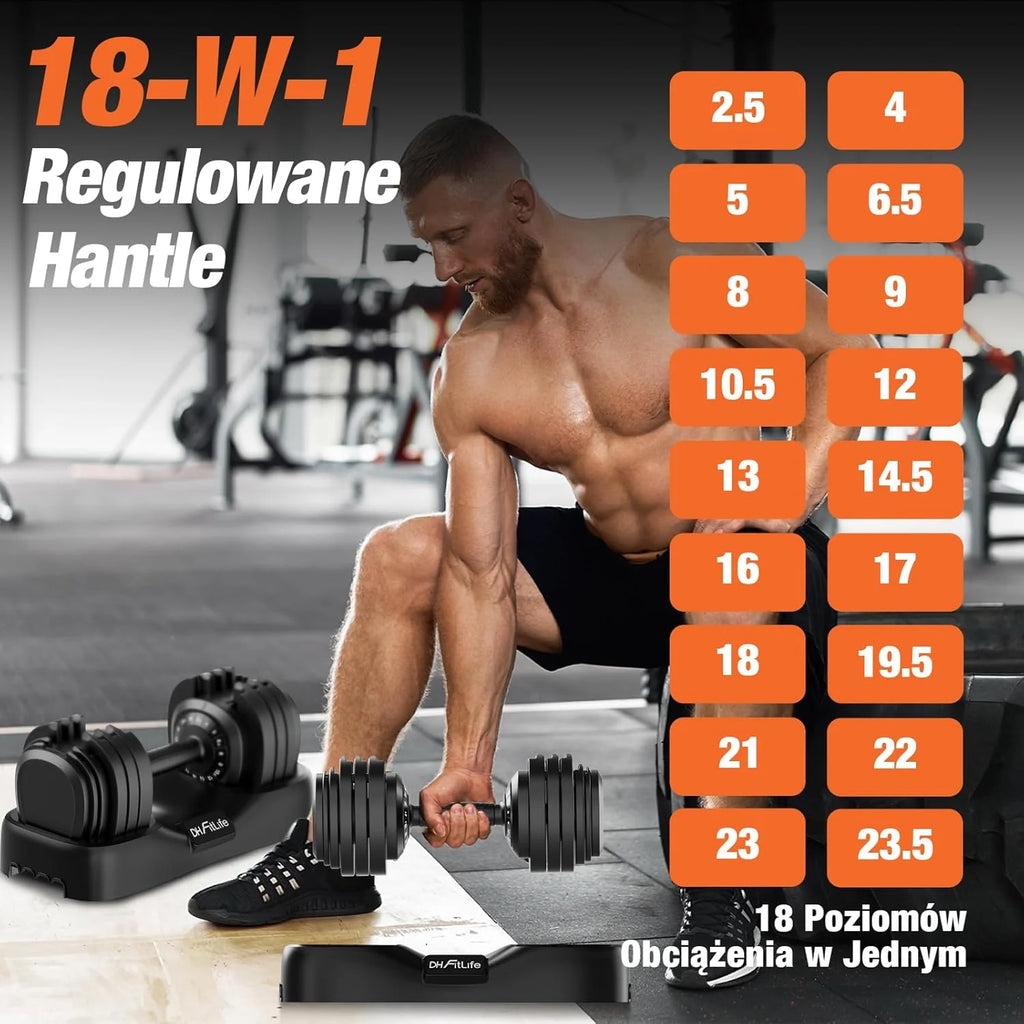 DH FitLife 2026 Nowy Zestaw Hantli – Regulowane Hantle Krótkie 2,5–25 kg z 18 Poziomami Wagi | Zestaw Hantli Krótkich z Obciążeniem | Dumbbell Set dla Mężczyzn i Kobiet