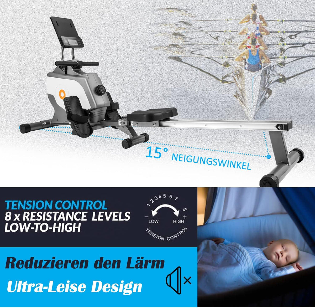 Magnetyczny wioślarz i trening cardio Wioślarz - uchwyt na tablet i wygodna poduszka do siedzenia Składany wioślarz z monitorem LCD do użytku domowego