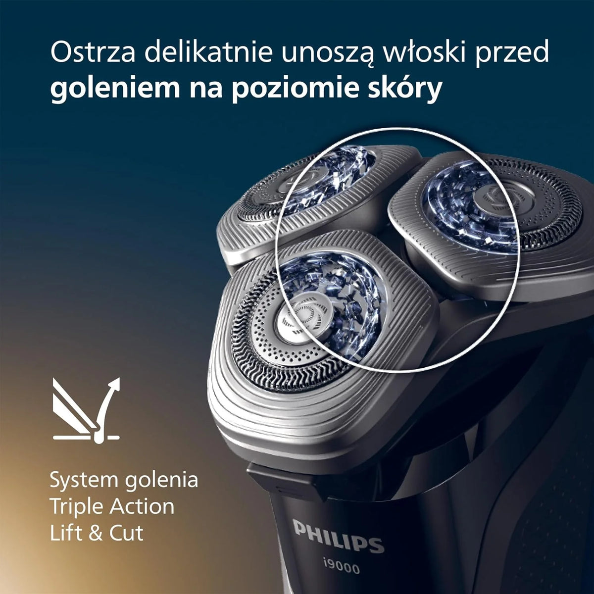 Philips Shaver i9000, golarka elektryczna do golenia na mokro i na sucho, technologią Skin IQ, systemem Triple Lift & Cut, podwójnymi ostrzami SteelPrecision obracającymi się o 360 stopni, X9000/10