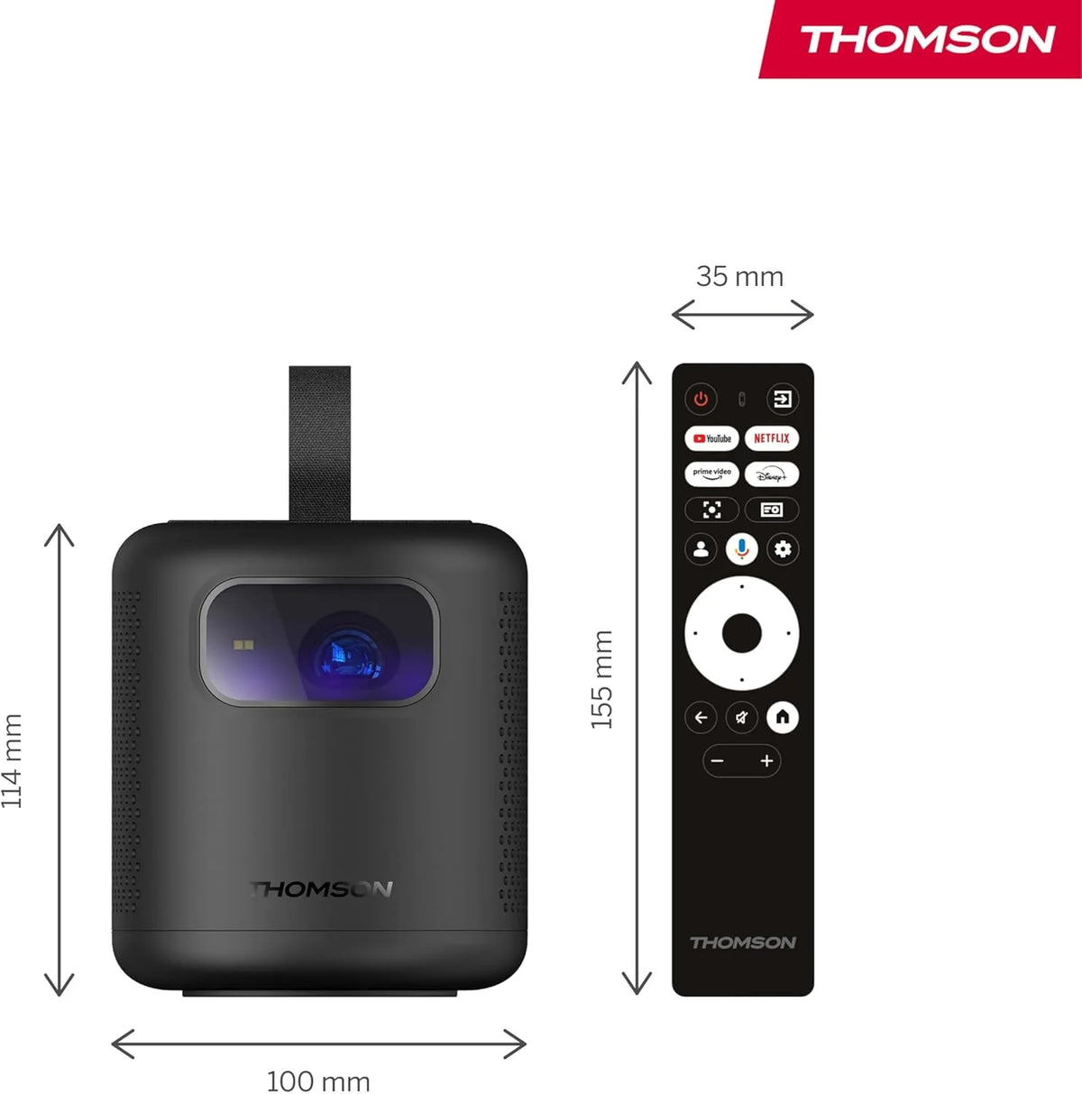 Thomson Sirius PG55B Inteligentny Projektor Laserowy RGB, Bardzo Krótki Rzut, Full HD 1080p, Google TV, 600 ANSI, Autofocus, HDR10+, Dolby Digital+, Bateria, WiFi, Bluetooth