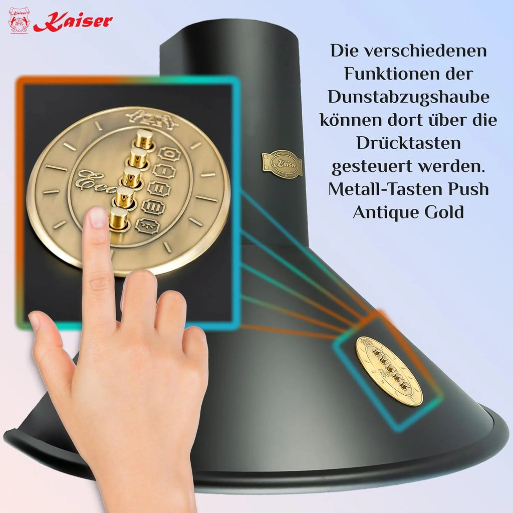 Kaiser 9423 Be Retro okap kuchenny ścienny 90 cm, okap ścienny, luksusowy producent Kaiser, 3 prędkości .910m³/h, oświetlenie LED, okap, timer, zwycięzcy niemieckiej marki 2018, Okap kominkowy