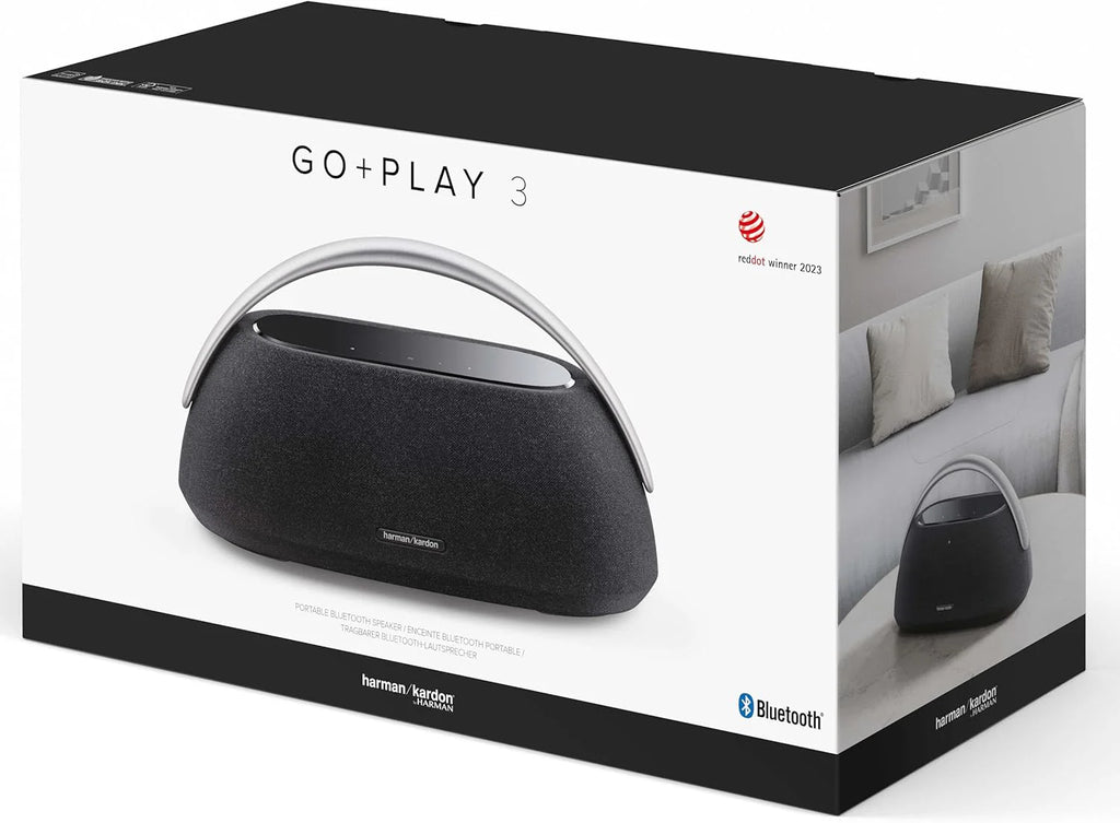 Harman Kardon Go+ Play 3 Bezprzewodowy Głośnik Bluetooth z Mikrofonem, USB, Wbudowanym Akumulatorem, 8h Odtwarzania i Dźwiękiem Stereo, Szary