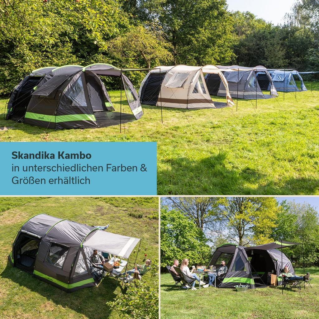 Skandika Kambo namiot tunelowy dla 4-8 osób, ciemna kabina sypialna, dla 4-8 osób, wodoszczelny, 3000 słupa wody, 3 wejścia, dach przeciwsłoneczny, przedsionek namiotowy, namiot rodzinny, namiot o