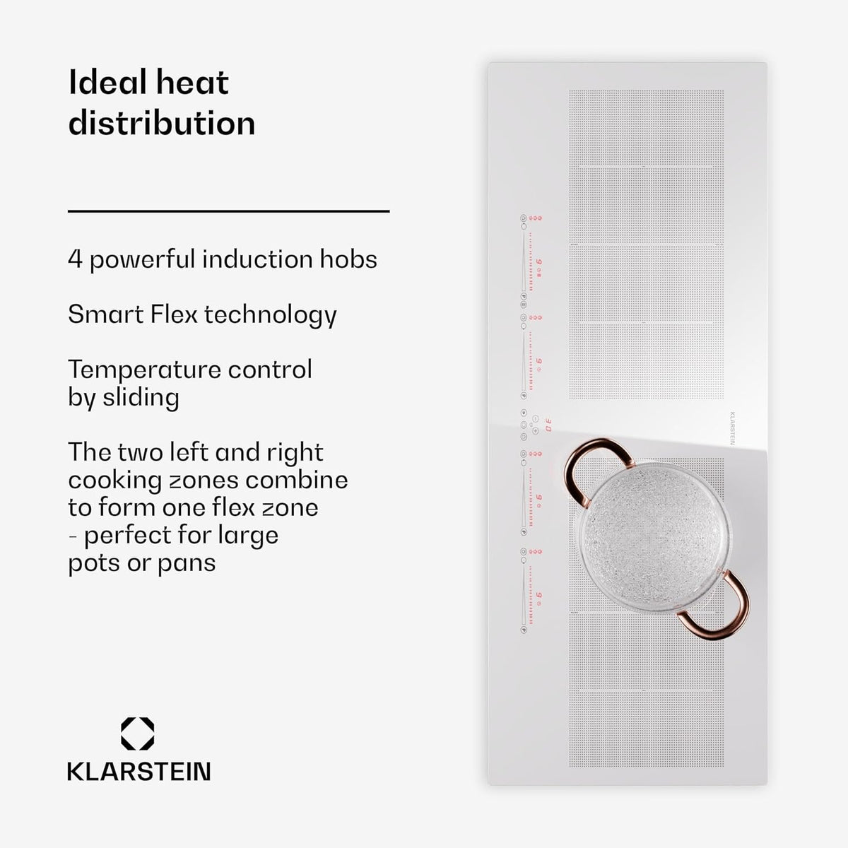 Klarstein Płyta indukcyjna z 5 płytami, 90 cm, płyta szklano-ceramiczna, 9600 W, 4 płyty grzewcze, sterowanie dotykowe i ochrona przed przegrzaniem, wydajna