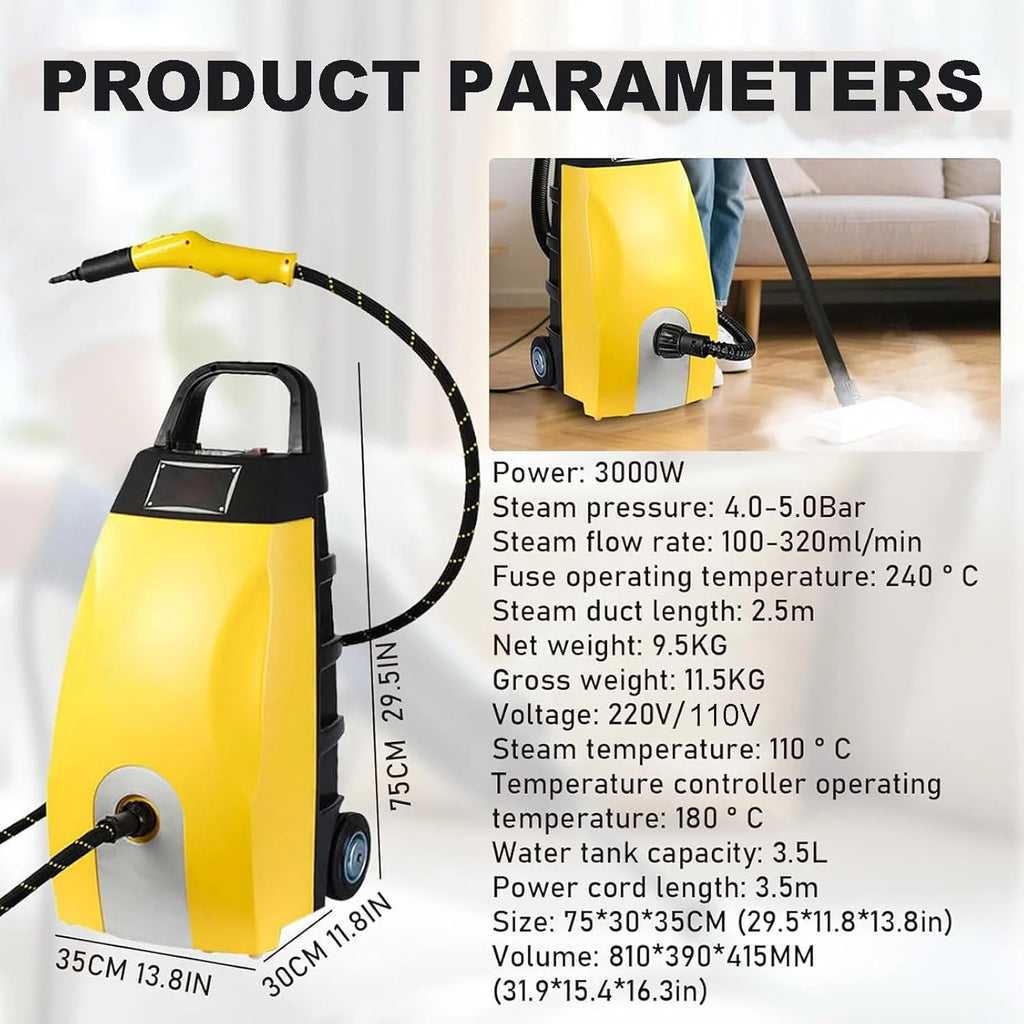 Myjka Parowa Wysokociśnieniowa 3000 W – Zbiornik 3,5 L, Nagrzewanie 30 S, Wytrzymała Przenośna Myjka Z Akcesoriami Do Czyszczenia W Domu, Samochodzie I Obiektach Komercyjnych