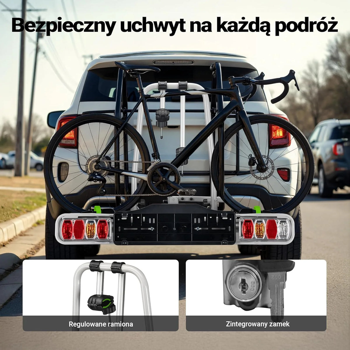 Wiltec Bagażnik na 2 rowery na hak o nośności do 60 kg, składany i odchylany bagażnik rowerowy, do szerokość opon rowerowych 20-80 mm