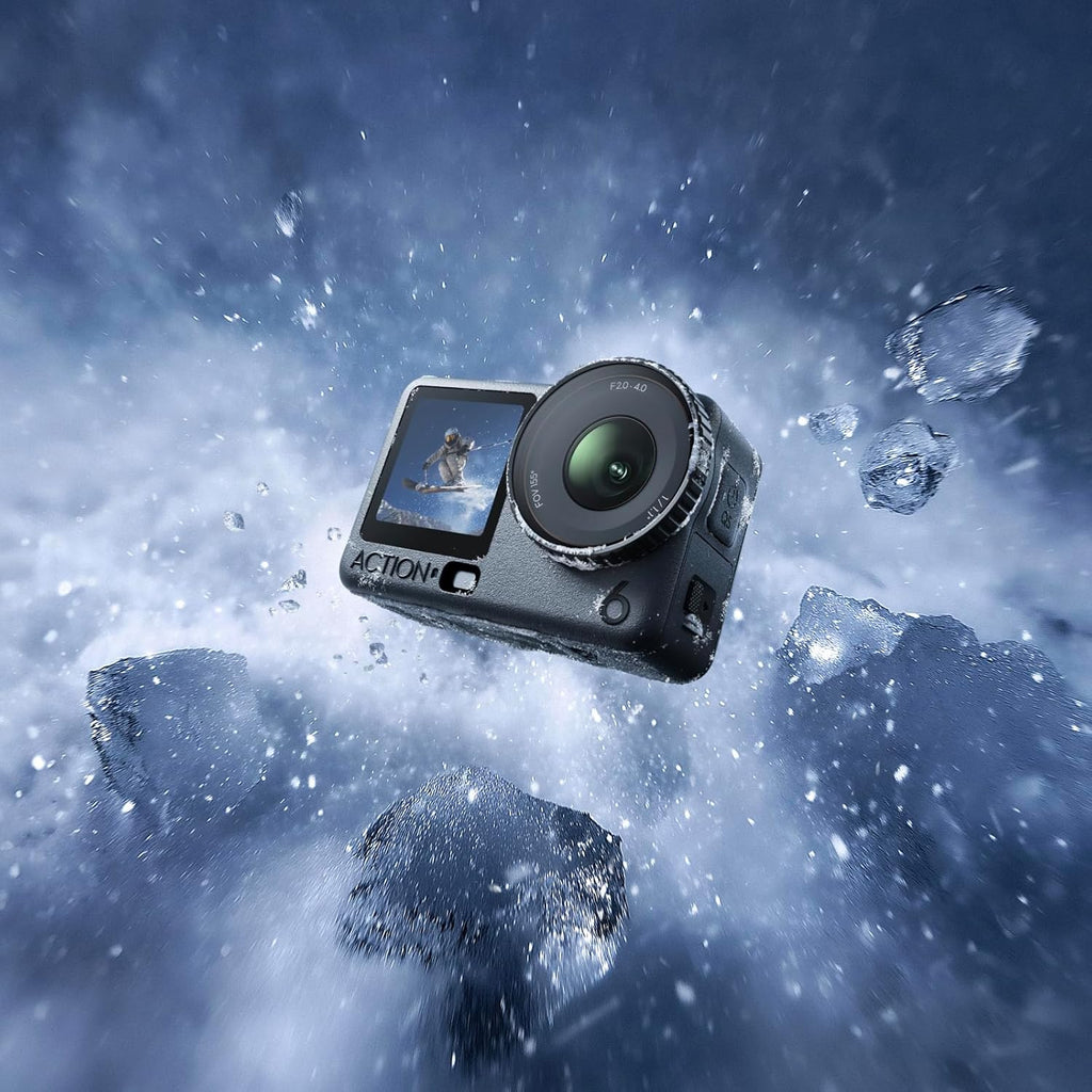DJI Osmo Action 6 Enhanced Combo, podwodna kamera sportowa z kwadratową matrycą 1/1,1″ i pamięcią 50 GB, zmienną przysłoną f/2,0–f/4,0, wydłużony czas pracy z 2 akumulatorami, 8K