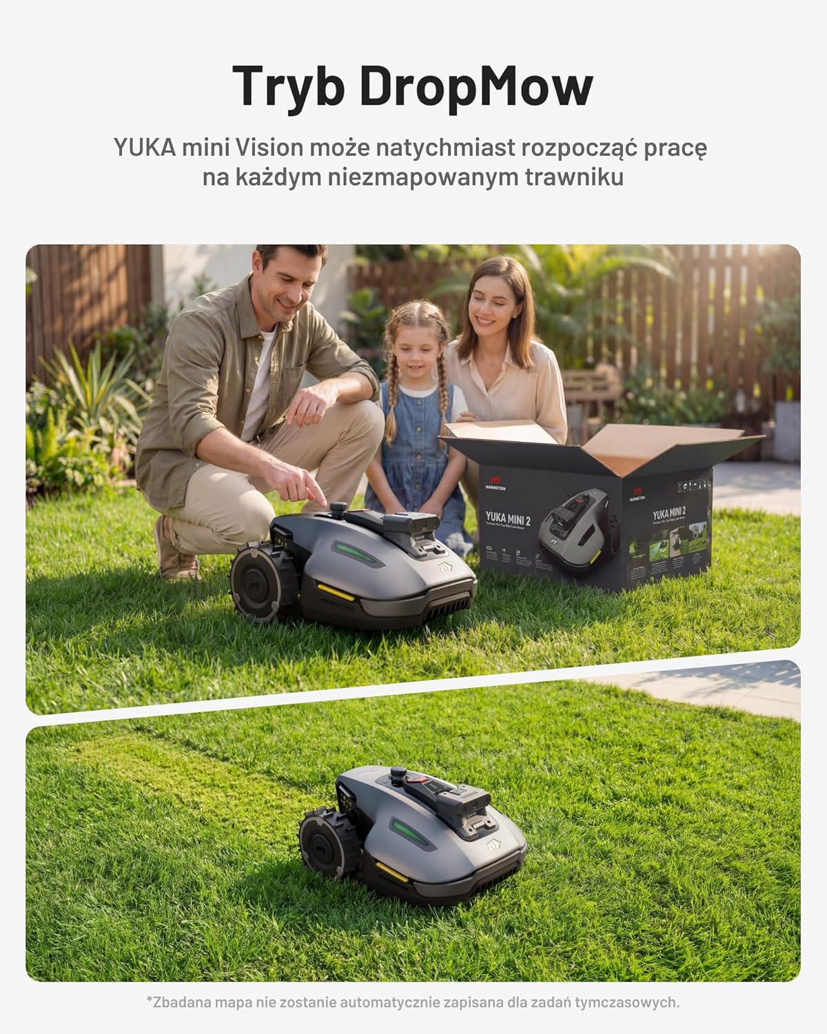 Mammotion YUKA 2000 Kosiarka Automatyczna z zamiatarką, Zalecane 2000 m², maks.2400 m²,i Nachyleniu 45%, UltraSense AI Vision do Auto-Mapowania Wysokość Koszenia 20-90mm Szerokość Koszenia 320mm