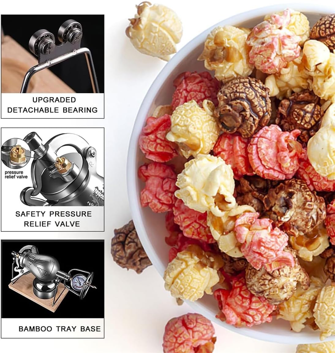 Ręczna maszyna do popcornu, mini garnek do popcornu ze stali nierdzewnej, popcorn do popcornu na rodzinne spotkanie, 260 ml ，Maszyna do popcornu(300ml)