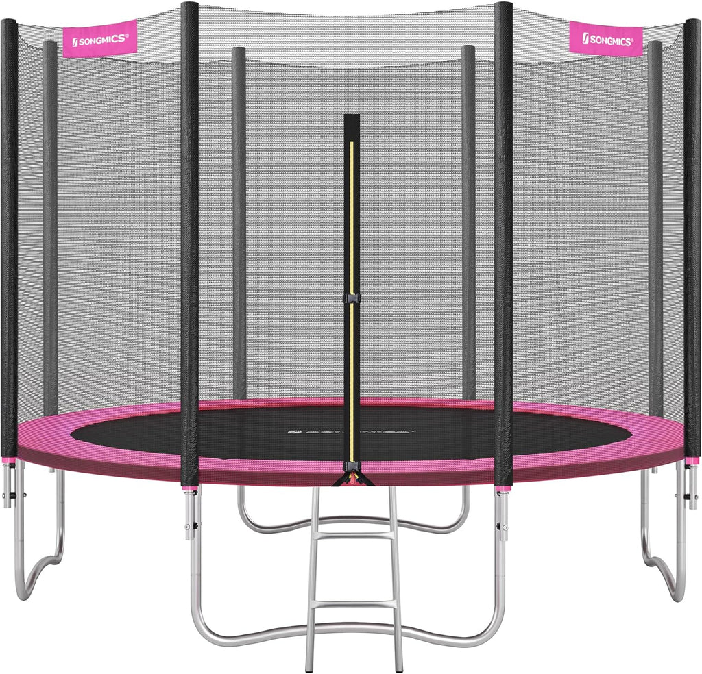SONGMICS Trampolina ogrodowa o średnicy 183/244/305/366/427 cm, z siatką zabezpieczającą, drabinką i wyściełanymi drążkami, osłona bezpieczeństwa, zewnętrzna