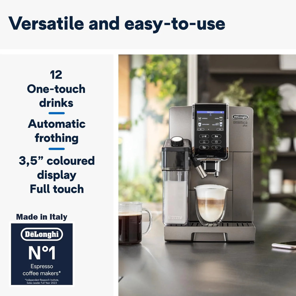 De’Longhi Dinamica ECAM 350.55.B Automatyczny Ekspres do Kawy, Tworzywo Sztuczne, 1450 W, 1,8 L, Czarny