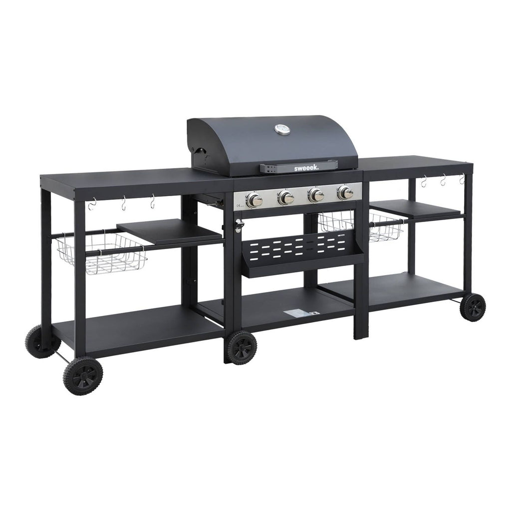 Grill 4-palnikowy, kuchnia zewnętrzna, czarny