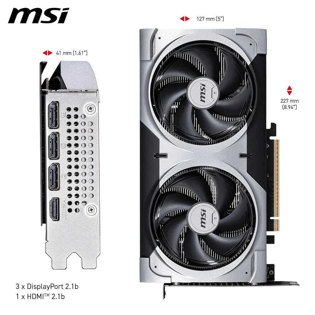 MSI Karta graficzna NVIDIA GeForce RTX 5060 Ti 8G Ventus 2X OC Plus - 8 GB GDDR7 (28 GB/s /128 Bits), PCIe 5.0 - Podwójny wentylator (2 x wentylatory STORMFORCE), HDMI 2.1b, DisplayPort 2.1b