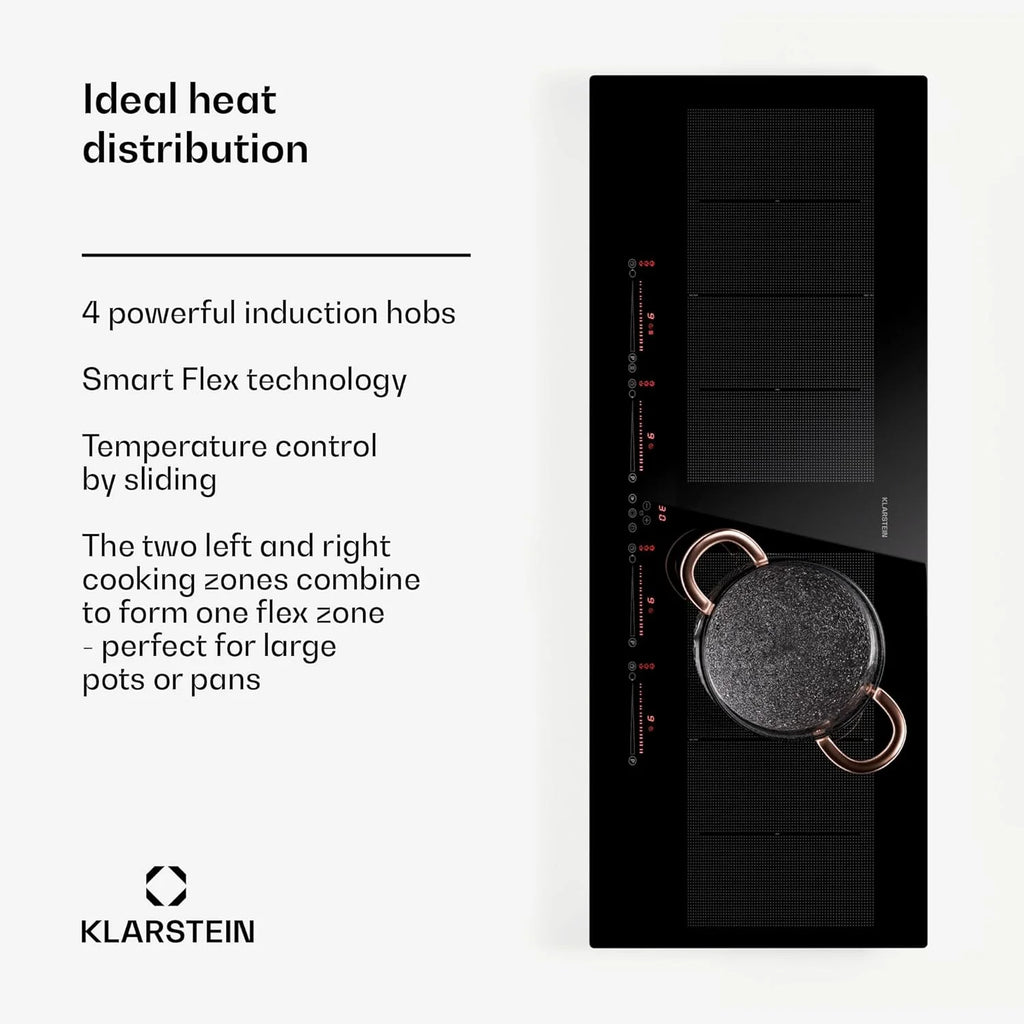 Klarstein Płyta indukcyjna z 5 płytami, 90 cm, płyta szklano-ceramiczna, 9600 W, 4 płyty grzewcze, sterowanie dotykowe i ochrona przed przegrzaniem, wydajna