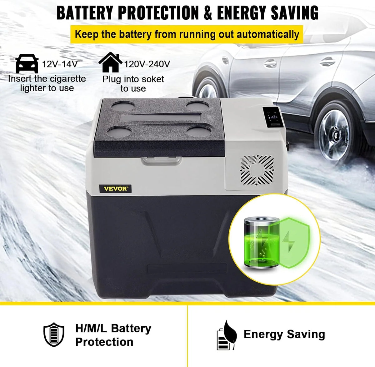 VEVOR Przenośna lodówka elektryczna 80 W, 12/24 V, wydajne chłodzenie -20℃ - 20℃ z niskim poziomem hałasu 45 dB, do samochodów i kamperów (55 l)