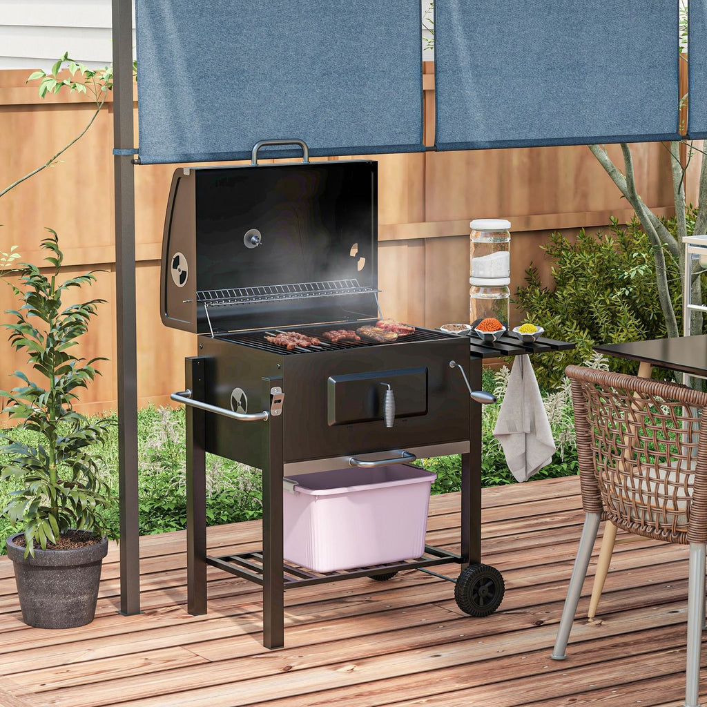 Grill węglowy Outsunny ze stali nierdzewnej 113x65x108 cm, czarny