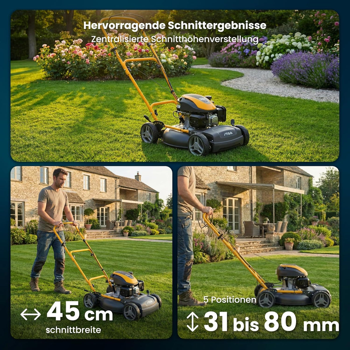 STIGA Multiclip 47 S silnik wybuchowy, kosiarka do trawy trakcyjnej z silnikiem o pojemności 123 ccm, płyta tnąca 45 cm, 5 wysokości cięcia, ergonomiczny uchwyt składany