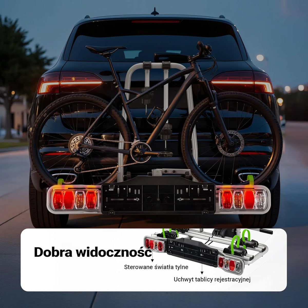 Wiltec Bagażnik na 2 rowery na hak o nośności do 60 kg, składany i odchylany bagażnik rowerowy, do szerokość opon rowerowych 20-80 mm