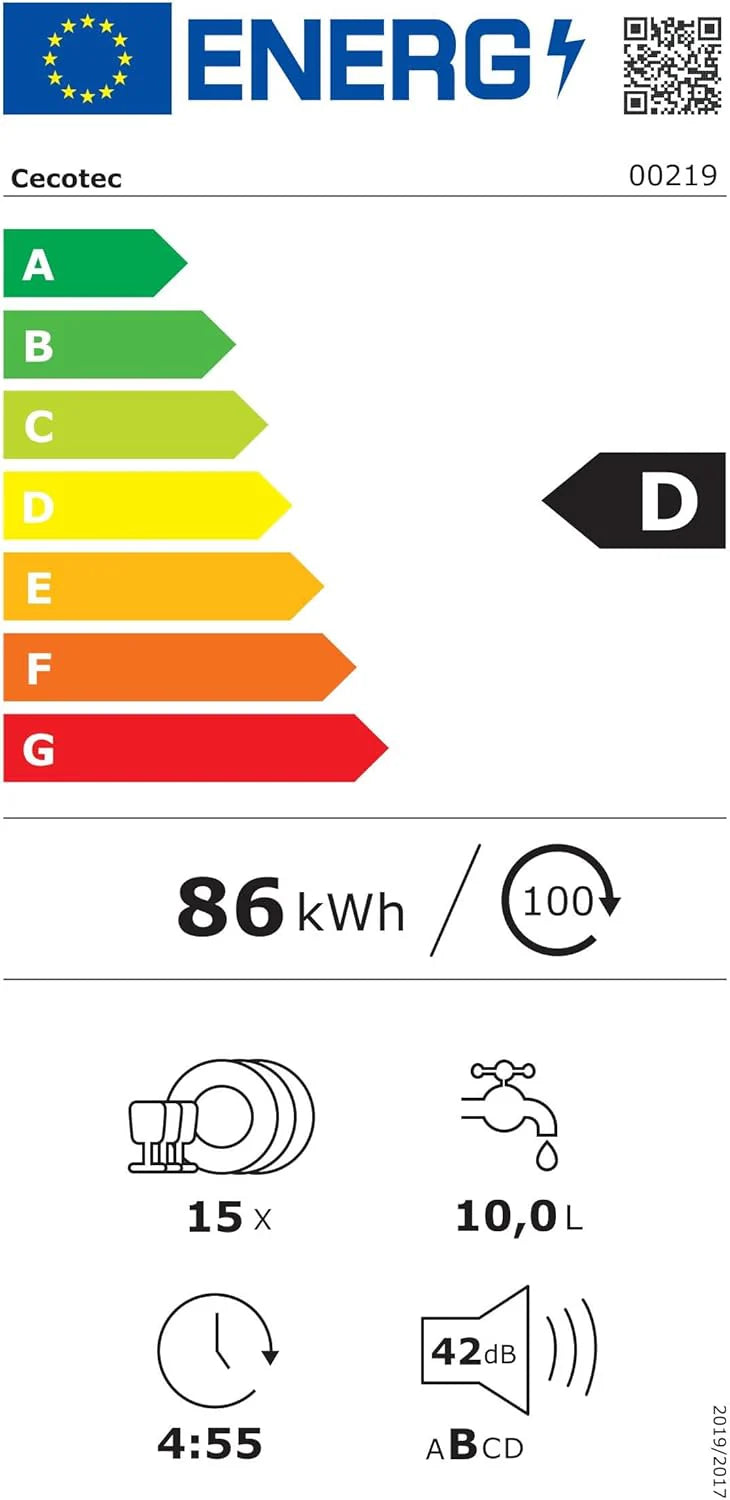 Cecotec Zmywarka do zabudowy Bolero Aguazero 6210 D. 60 cm, 15 koców, klasa D, Display Color, trzecia taca, 14 programów, podwójna strefa, elektroniczny Aquastop, Dry +, regulowana taca, AutoClean