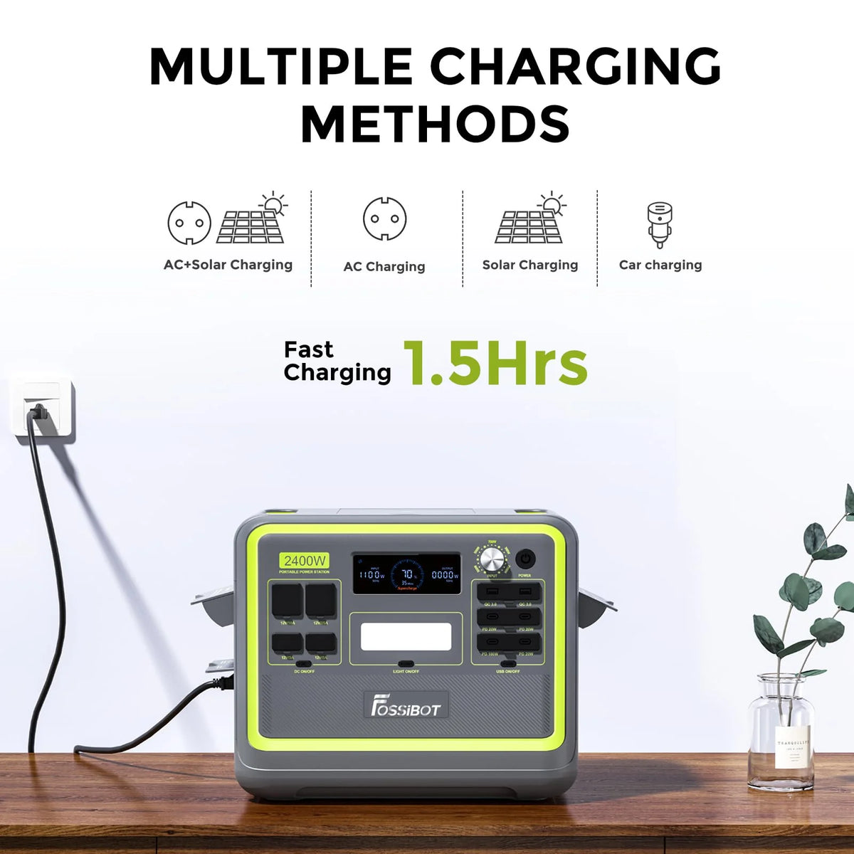FOSSIBOT-Polska F2400 przenośna stacja zasilania, Generator solarny 2048 Wh LiFePO4 akumulator zapasowy z wyjściami 2400 W AC Z kontrolą APP
