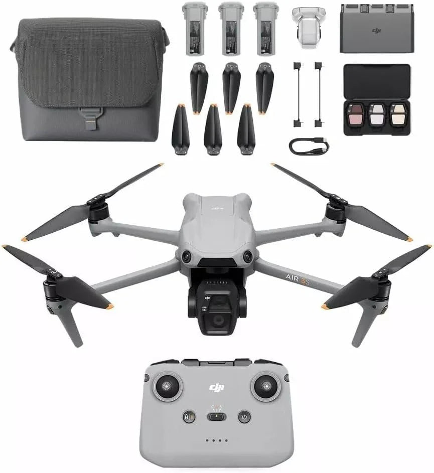 Pakiet DJI Air 3S Flight More (RC-N3), dron szerokokątny z 1 CMOS i telekamerą średnią, wideo 4K/60 kl./s HDR, wielokierunkowe wykrywanie przeszkód w nocnych scenach i 3 bateriami, aby latać więcej