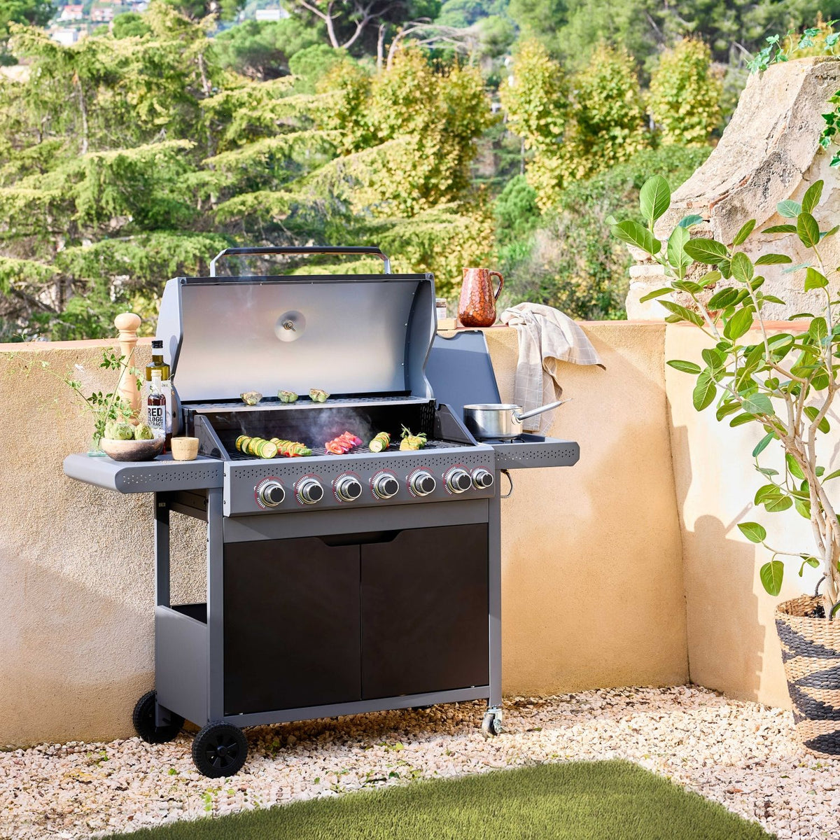 Grill gazowy Edmond Black – 6 palników + 1 boczny | Sweeek