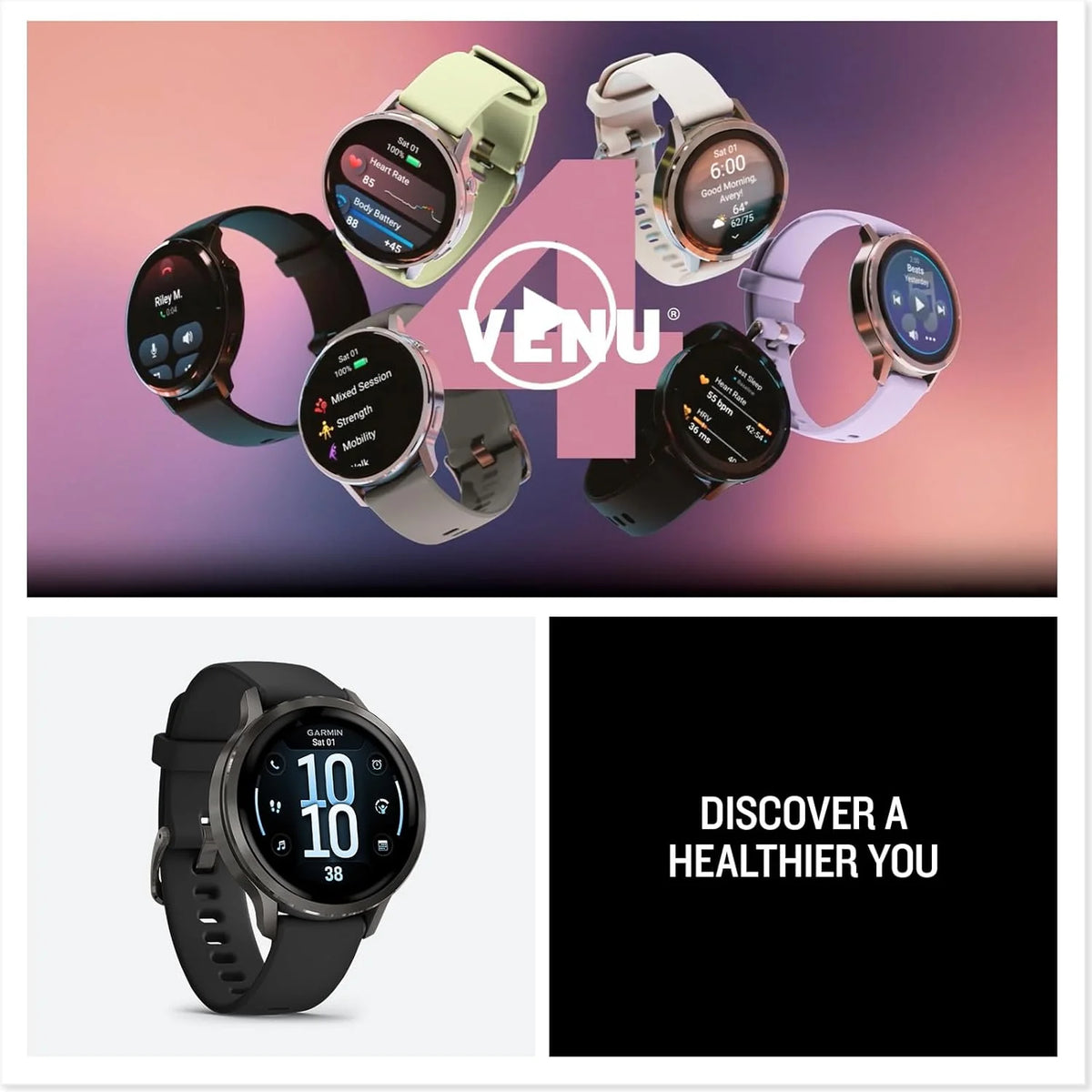 Garmin Venu 4 Premium Smartwatch GPS 41mm, AMOLED, Latarka LED, Slate Black/Black