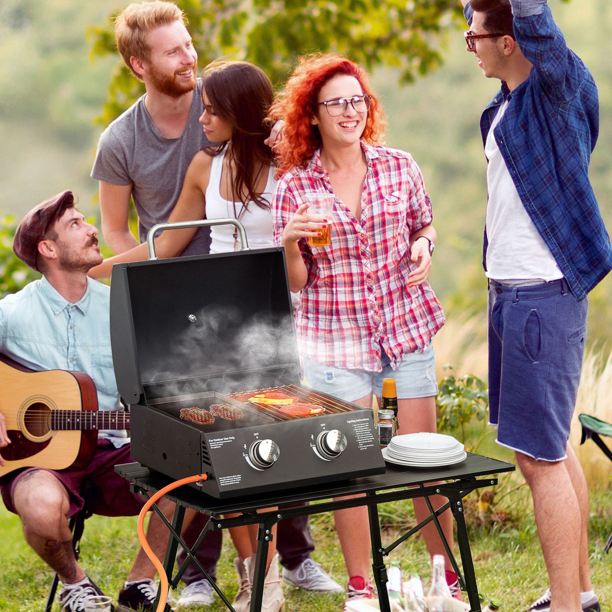Grill gazowy stołowy ze stali węglowej 55x46,5x41 cm - outsunny.black