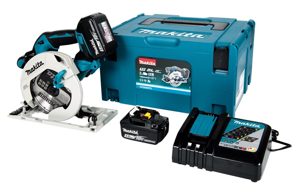 Makita DHS680RMJ ręczna piła tarczowa 57 mm, 18 V, 4,0 Ah, 2 baterie i ładowarka w walizce Makpac