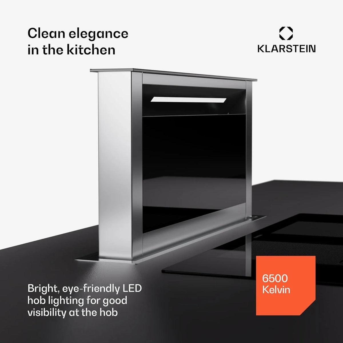 Klarstein Okap kuchenny 90 cm wyciąg w dół, wyciąg kuchenny recyrkulacja 2 w 1, przepływ powietrza 576 m³/h, wentylator wyciągowy ze światłem LED i panelem dotykowym