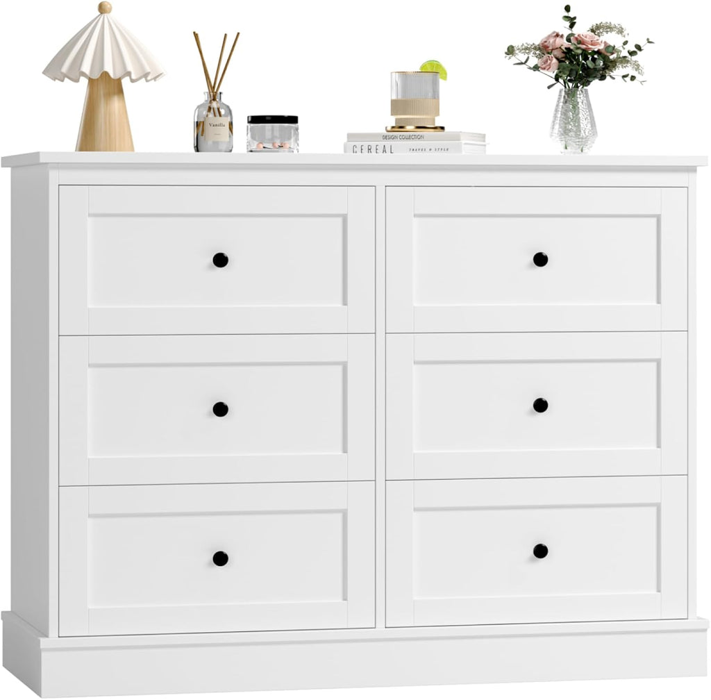 FOREHILL Komoda do sypialni biała szafka do przechowywania z 6 szufladami biała komoda szuflady do salonu przedpokoju 108 x 40 x 87 cm