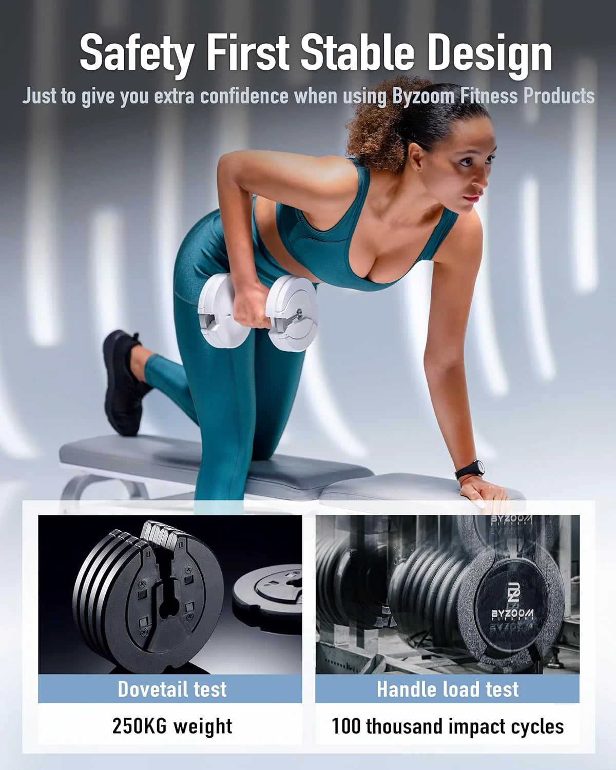 BYZOOM FITNESS Regulowane hantle – 12,5/11,3 kg pojedyncza jednostka LUB zestaw 5-12,7 cm - 1 regulowana waga do domowej siłowni, treningu siłowego i treningów fitness, biały lub czarny