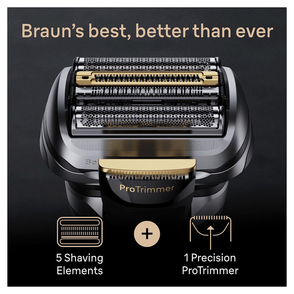 Braun Golarka elektryczna Series 9 Pro z głowicą 4+1, elektryczna maszynka do golenia dla mężczyzn z trymerem ProLift, centrum SmartCare 5 w 1 i skórzanym etui podróżnym, 2-pinowa wtyczka p