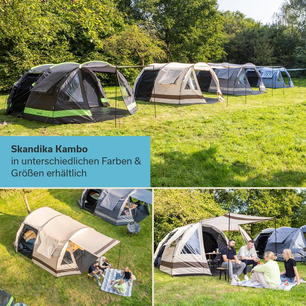 Skandika Kambo namiot tunelowy dla 4-8 osób, ciemna kabina sypialna, dla 4-8 osób, wodoszczelny, 3000 słupa wody, 3 wejścia, dach przeciwsłoneczny, przedsionek namiotowy, namiot rodzinny, namiot o
