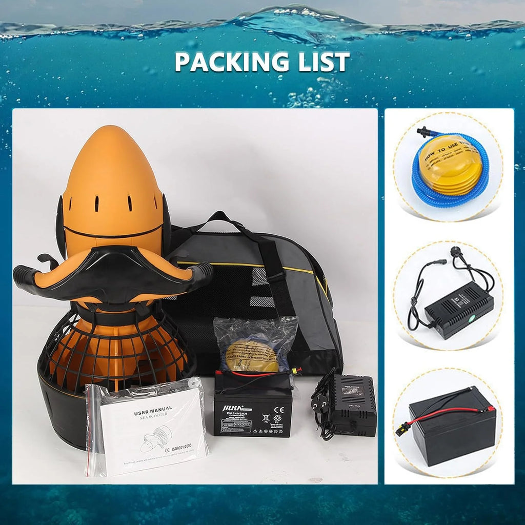 Skuter podwodny, skuter do nurkowania, skuter wodny z akumulatorem litowo-jonowym 6000 mAh, kompaktowy i przenośny skuter morski do sportów wodnych, basen, snorkeling i morskie przygody