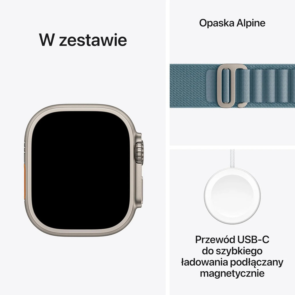 Apple Watch Ultra 3 GPS + Cellular 49 mm, najwyższej klasy zegarek do biegania i innych sportów z wytrzymałą kopertą z tytanu kolor czarny + Alpine Loop kolor czarny - M