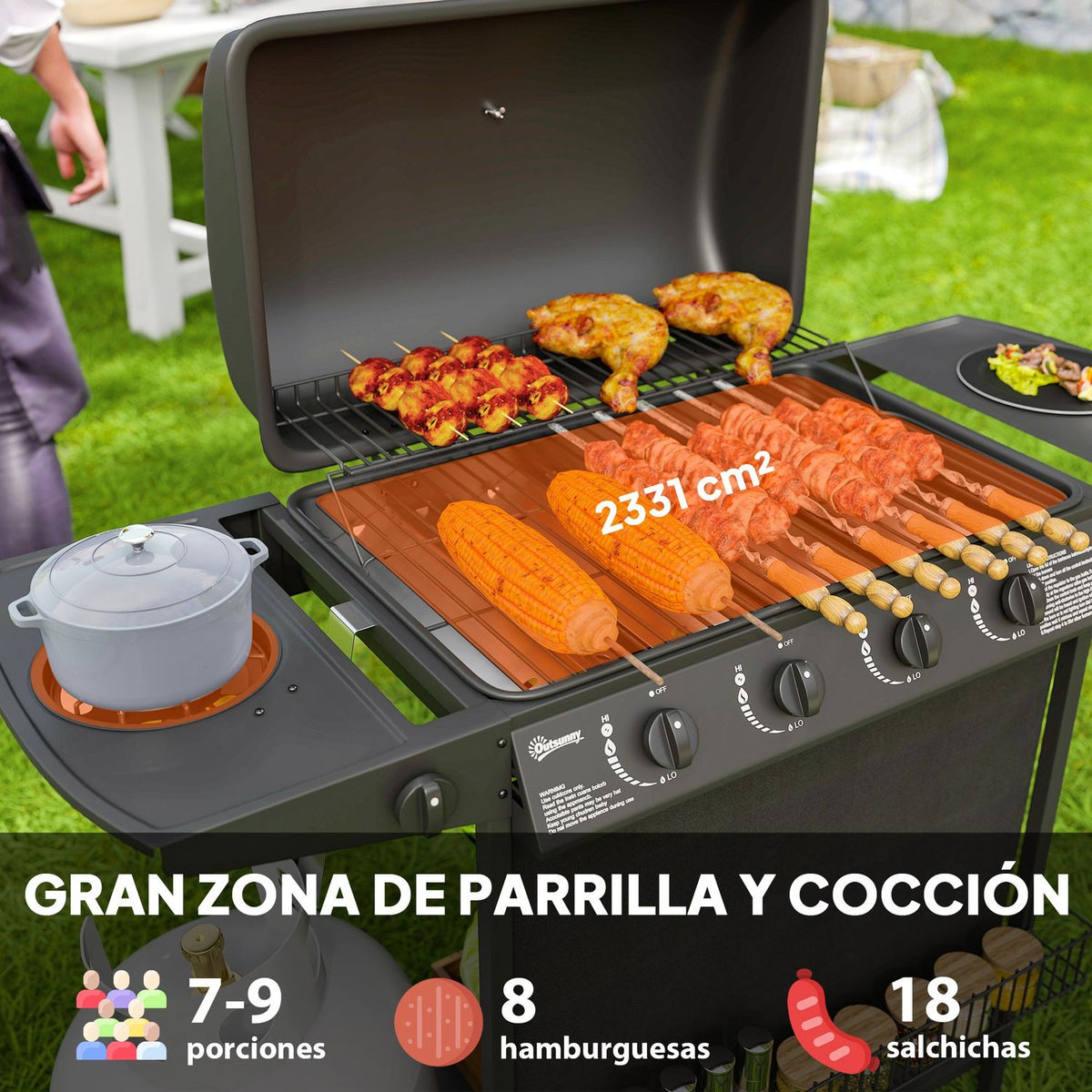 Grill gazowy ze stali ABS 121x54x97 cm - Outsunny. Czarny