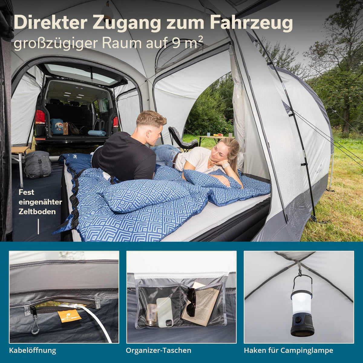 Skandika Pitea 4 Flex Protect Bundle namiot kopułowy z kluczem Van Plus | namiot kempingowy dla 4 osób, z śluzą do furgonetki, wszyta podłoga, słup wody 5000 mm, UPF 50+ | namiot, kemping, do
