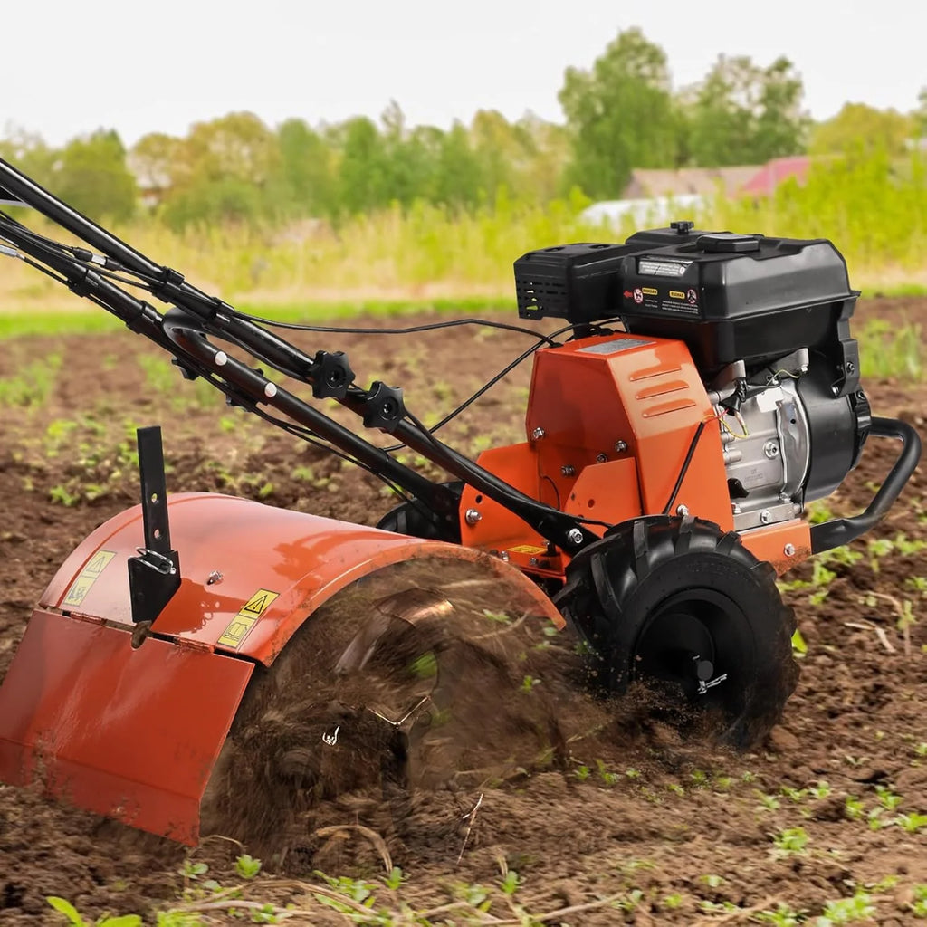 VEVOR frezarka ogrodowa 212CC pojemność silnika napędzana gazem 490 mm szerokość montażowa frez silnikowy 100 mm głębokość uprawy siekacz 65 Mn frez kultywacyjny 1680 x 500 x 1000 mm kultywator