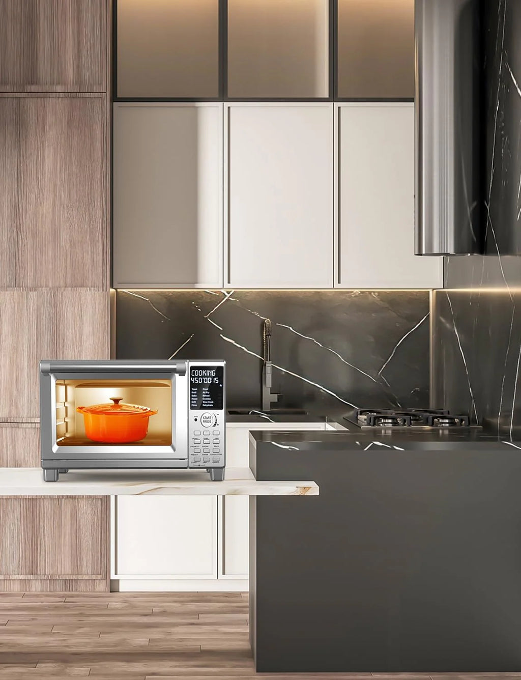 Nuwave Bravo XL Pro Smart Oven & Air Freidera, ulepszony wentylator o 100% szybszy, ostrzejsze wyniki, regulowane temperatury 50F-500F, ulepszone interaktywne zimne białe wyświetlanie,