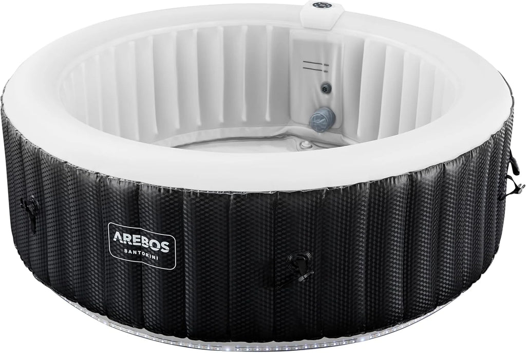 Arebos Nadmuchiwane Spa | Automatyczny nadmuchiwany | do wnętrz i na zewnątrz | 208 cm | 6 osób | Listwa świetlna LED | 130 dysz masujących | 1000 litrów | z pokrywką | Spa i dobre samopoczucie