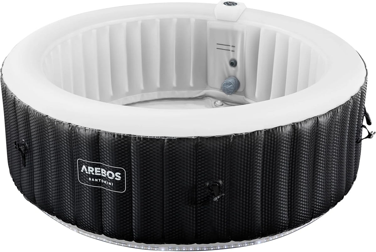 Arebos Nadmuchiwane Spa | Automatyczny nadmuchiwany | do wnętrz i na zewnątrz | 208 cm | 6 osób | Listwa świetlna LED | 130 dysz masujących | 1000 litrów | z pokrywką | Spa i dobre samopoczucie