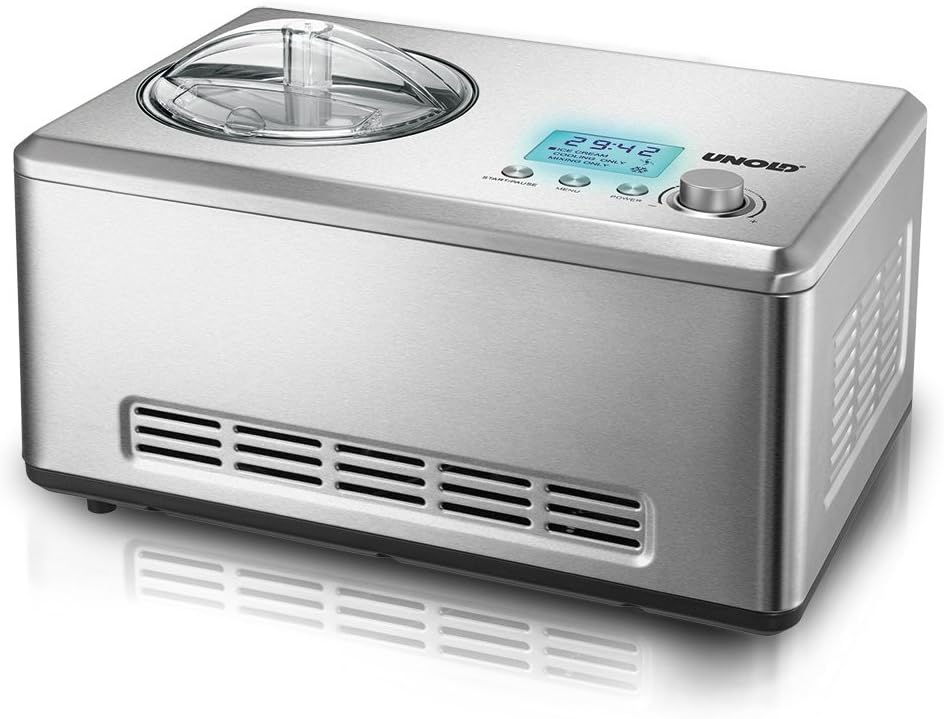 Unold 48880 Maszyna do lodów Profi Plus, 2,5 l, stal nierdzewna, w pełni automatyczna, sprężarka samochłodząca, wyświetlacz LCD, timer, również do lodów wegańskich, bezlaktozowych i zawierających stewię