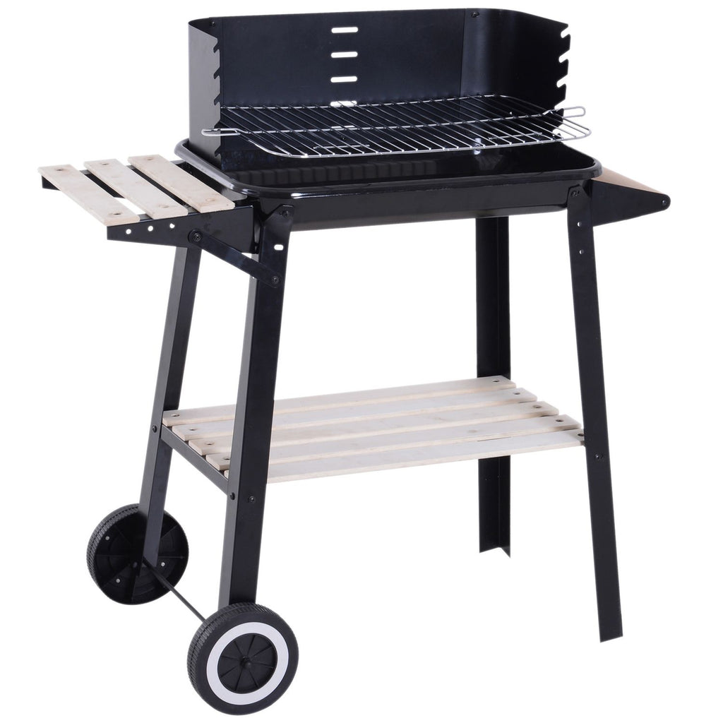 Grill węglowy Outsunny z kółkami i półką 83x37x87 cm, czarny