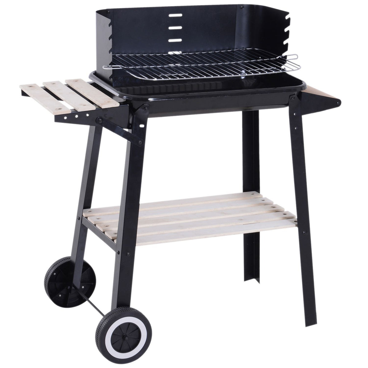 Grill węglowy Outsunny z kółkami i półką 83x37x87 cm, czarny