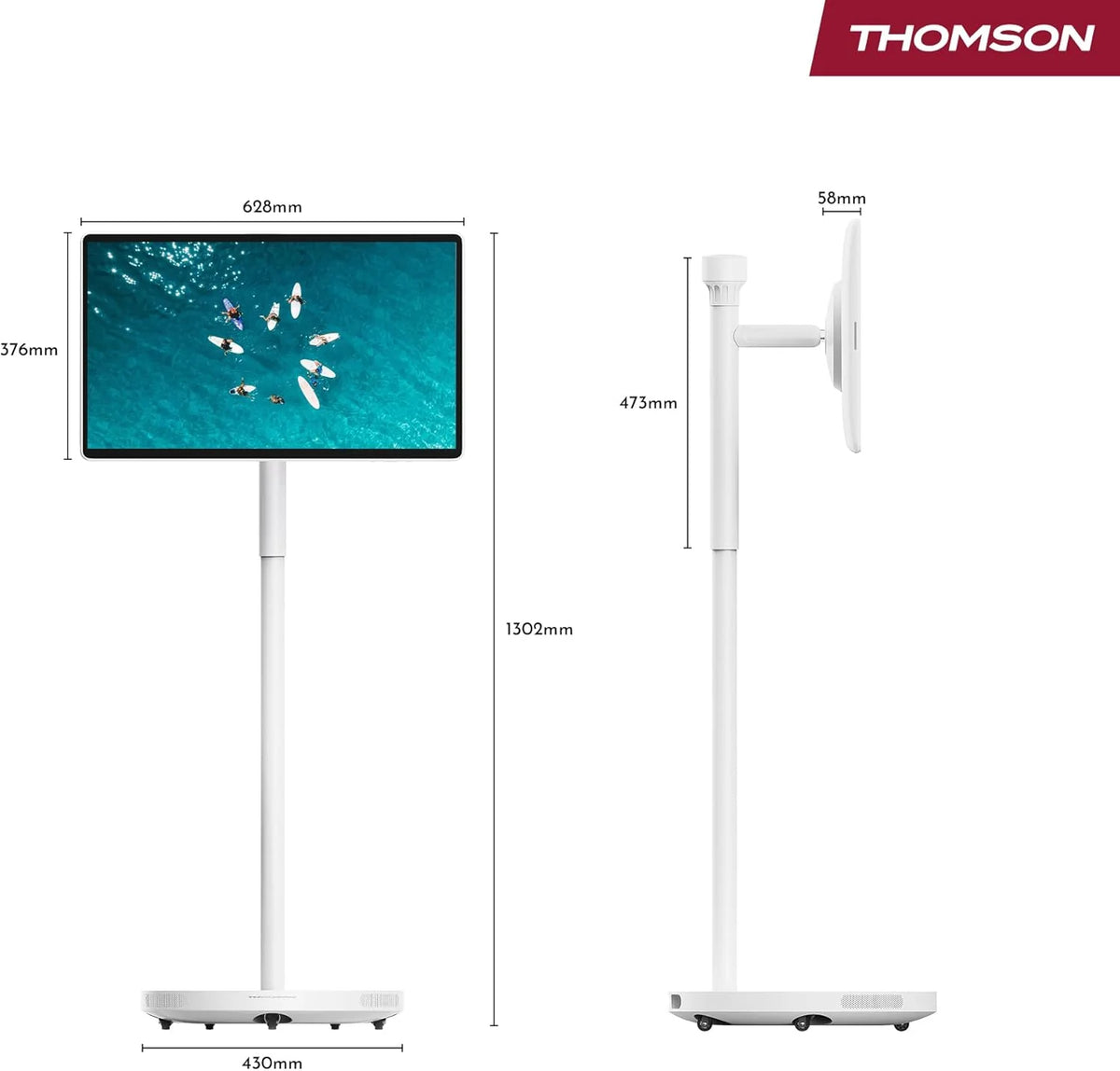 Thomson Go Plus Pro 27-calowy (69 cm) 4K UHD Inteligentny Ekran Dotykowy, Android, Sterowanie Głosowe, Hotspot, Bateria 9000 mAh, Kamera 5MP, Subwoofer, WiFi 6, Bluetooth, Przenośny Stojak