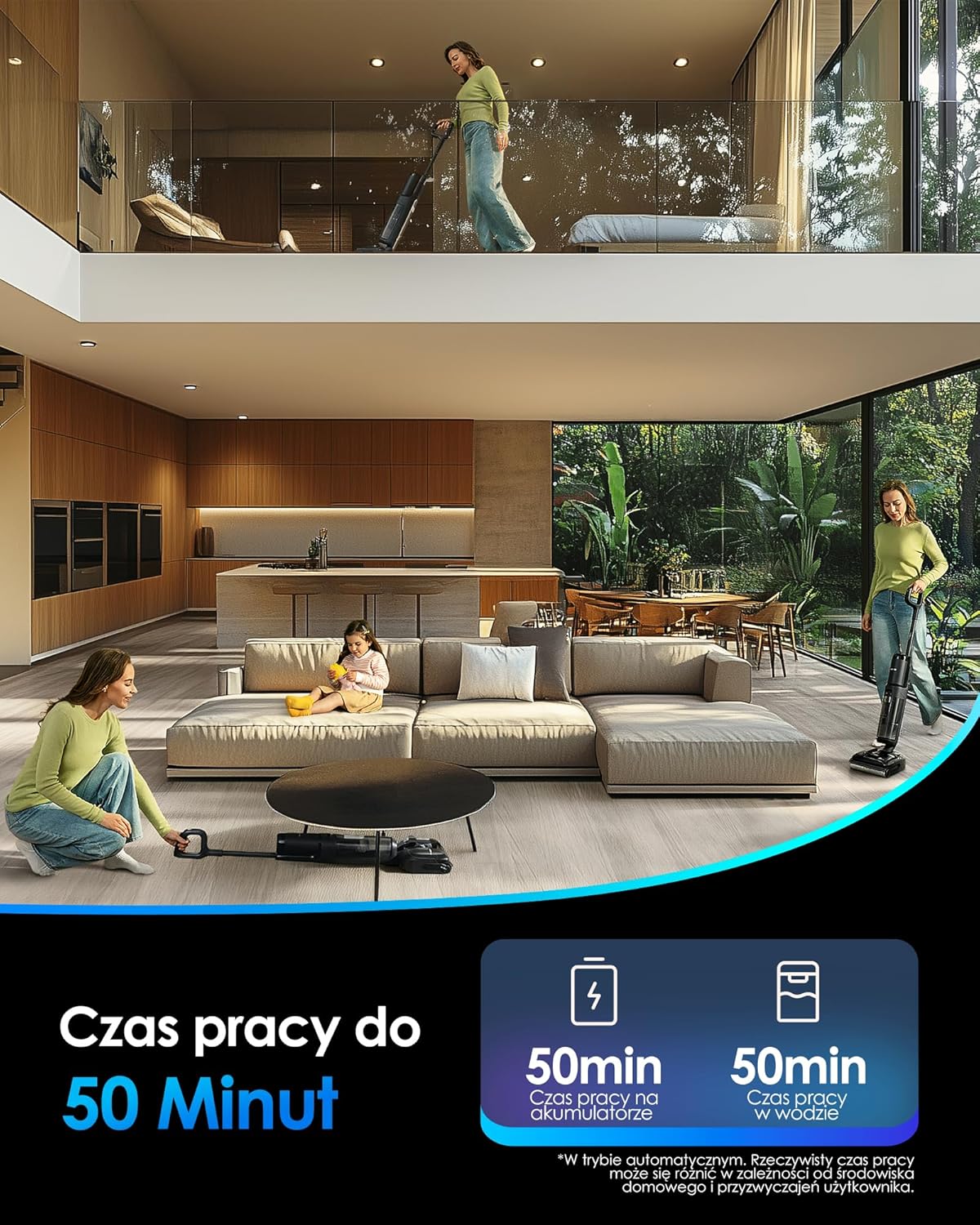 Tineco Floor ONE S7 Stretch Ultra Bezprzewodowy Odkurzacze na sucho i mokro, zapobiegająca splątaniu 180°, czas pracy 50 minut, samooczyszczanie Flashdry 85℃, dwustronne czyszczenie krawędzi