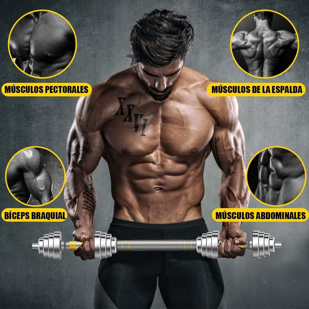 PHOEROS Zestaw regulowanych hantli 20/30/40kg,krótkie hantle długie hantle kettlebell 3 w1,para stalowych hantli z drążkiem łączącym do fitnessu,treningu w domu,sprzęt sportowy dla kobiet i