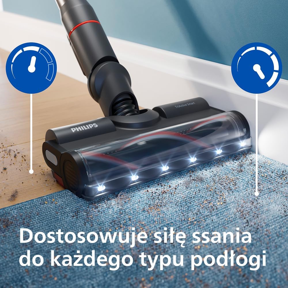 Philips SpeedPro Max Bezprzewodowy Odkurzacz Pionowy 7000 Series, Do Sierści Zwierząt, Mocne Ssanie 360°, Maks. 80 min, Bez Plątania, Do Dywanów i Twardych Podłóg, 4 Narzędzia LED (XC7065/01)