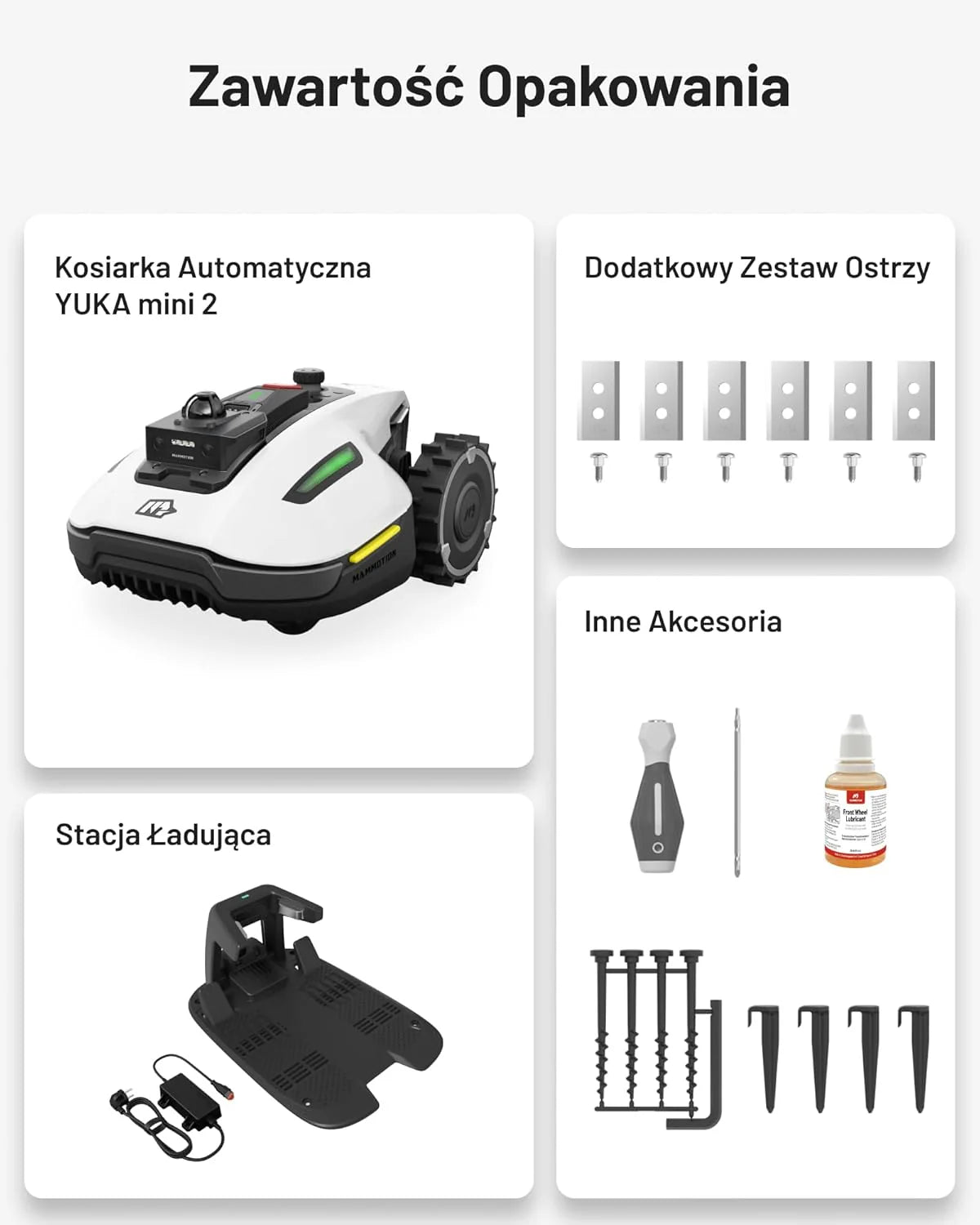 Mammotion YUKA 2000 Kosiarka Automatyczna z zamiatarką, Zalecane 2000 m², maks.2400 m²,i Nachyleniu 45%, UltraSense AI Vision do Auto-Mapowania Wysokość Koszenia 20-90mm Szerokość Koszenia 320mm